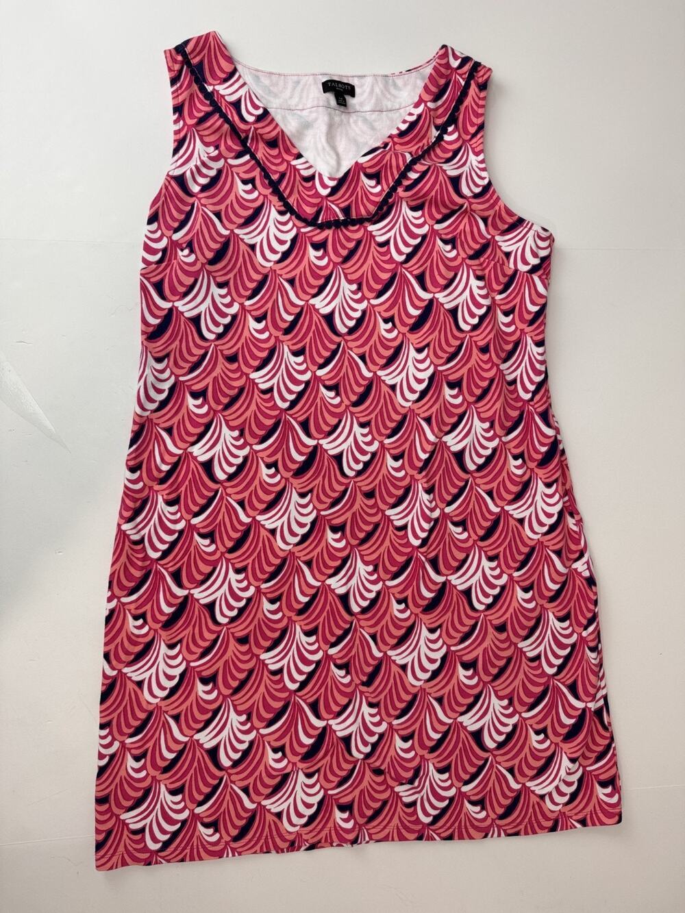 Talbots Petites Pink Geometric Sleeveless Knit Shift Dress Cotton Large Petite